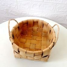 Handmade wooden square double handle bread fruit desktop storage basket flower basket pastoral style flower basket