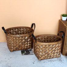 Hand-woven wood chip basket portable dried flower storage basket desktop storage basket bread props shooting basket
