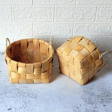 Handmade wooden square double handle bread fruit desktop storage basket flower basket pastoral style flower basket