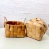 Handmade wooden square double handle bread fruit desktop storage basket flower basket pastoral style flower basket