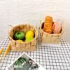 Handmade wooden square double handle bread fruit desktop storage basket flower basket pastoral style flower basket