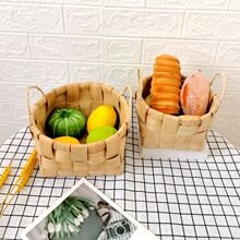 Handmade wooden square double handle bread fruit desktop storage basket flower basket pastoral style flower basket