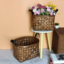 Hand-woven wood chip basket portable dried flower storage basket desktop storage basket bread props shooting basket